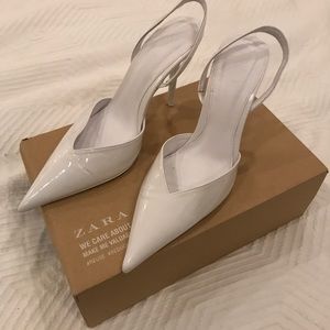 Patent White slingback heels